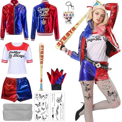Sunshine smile Harley Quinn Cosplay Kostüme,Harley Quinn Kostüm Damen,Suicide Squad Kostüm,Mädchen Bösewicht Kit,Halyquin für Erwachsene und...