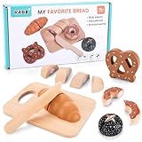 Giocattolo Pane in Legno Per Bambini,Pane da Tagliare Giocattolo,Set Cibo Finto Giocattol per Cucina Bambini,Gioca Accessori Cucina Set Colazione con Connessione in Velcro,Per Bambinis da 3 4 5 Anni
