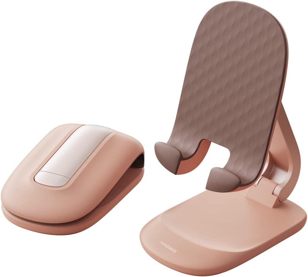 HagibisFoldable Cell Phone Stand Desktop Cell Phone Stand mini Adjustable cute Phone Holder for iPhone 13/12/11 Pro Max iPad Mini Samsung Tablet (Pink)