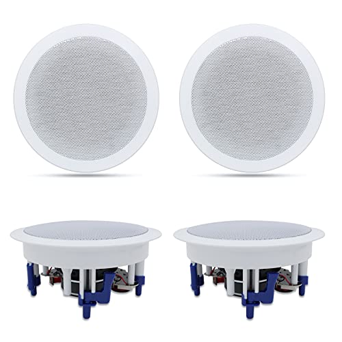 Herdio 5.25'' in Ceiling Speakers 600W 2-Way Flush Mount in Wall Speaker for Home Theater, Indoor, Bathroom, Office, Covered Porches (2 Pairs, White)