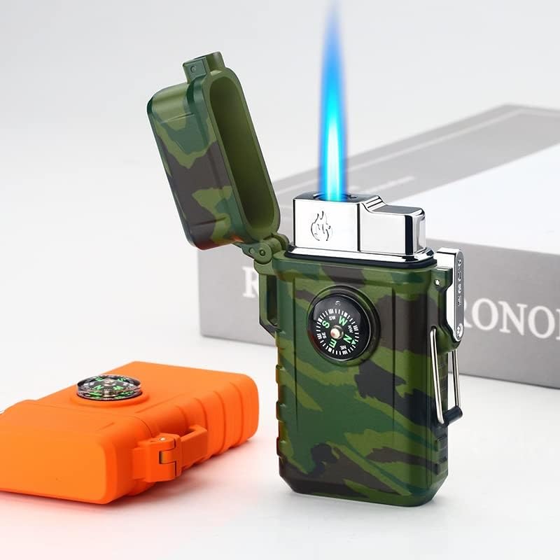 Encendedor a prueba de viento con brújula y llama de soplete miniatura 2