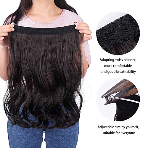 Secret Hair Extensions Halo Hairpieces Woman Invisible Wire Synthetic Curly Wavy Secret Hair Extension Pieces 20inch ( Bleach Blonde Mixed Auburn Brown ) - Thumbnail 4