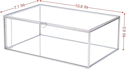 Miniatura 2 de WHSLILR Joyero de cristal de 10.8 pulgadas con tapa con bisagras, caja de recuerdo de acero inoxidable para almacenamiento de tarjetas de boda,
