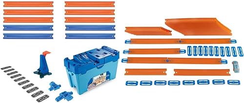 Hot Wheels Track Builder - Caja multibucle y ruedas para coche y Mega Track Pack Exclusivo de Tienda