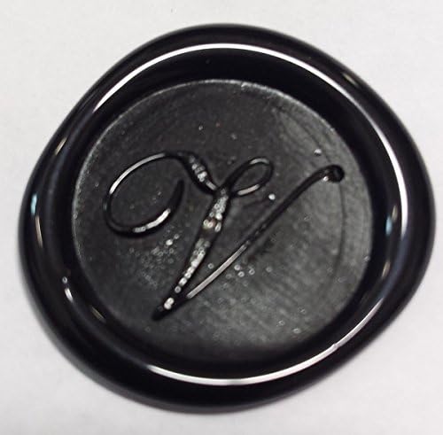 100 pack of Wax Seals: Self adhesive wax seal sticker - V - Shelley Allegro Font - Black - 1" Irregular Shape