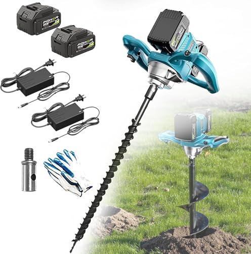 Electric Post Hole Digger, 1200W Cordless Auger with 2 Batteries, 6 Gears, Forward & Reverse Direction, Ideal for Garden Planting