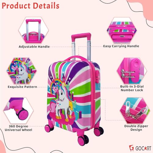 Image of GOCART WITH G LOGO Polycarbonate 360A Rotating Wheels with Carry Handle Kids Trolley Luggage Bag (Blue) (Small)