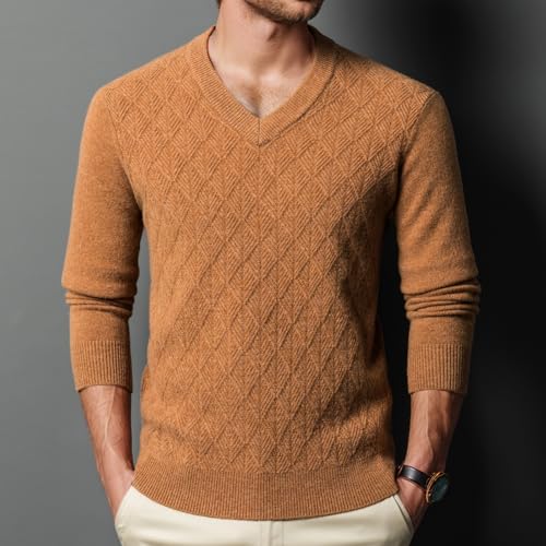 Men's Essential V-Neck Sweater 100% Wool Fashionable Diamond Pattern Classic Long Sleeve Pullover2