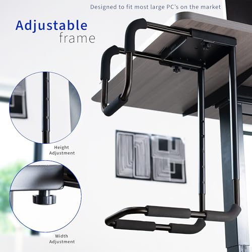 Image of VIVO X-Large Heavy Duty Adjustable Under-Desk Mount, Home and Office Computer CPU Tower Stand with Secure Locking, Holds up to 66 lbs, Black, MOUNT-PC04B-L