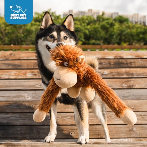 Image of Best Pet Supplies Interactive Squeaky Dog Chew Toy, Ideal Dog Toys for Chewers, Small, Medium & Large Dogs, and Fetch Lovers - O-Hug-Atan (Brown), Large