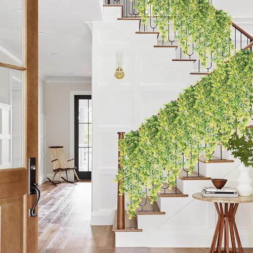 Image of Dekorly Artificial Vines Fake Greenery Garland Willow Leaves Faux Hanging Plants Trailing Weeping Ivy Drooping Hanging Vines Faux Plants Realistic (Design, 65CM)