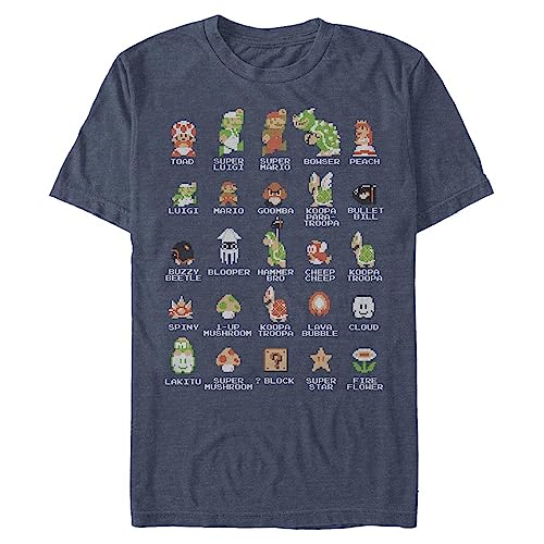 T-shirt Nintendo Mario Pixel Cast bleu marine chiné taille XXL coton