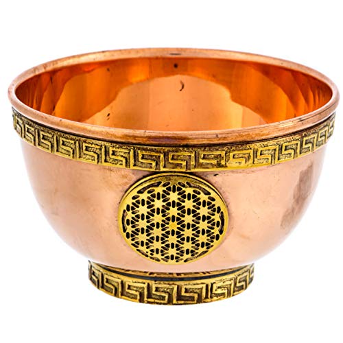 Flower of Life Copper Bowl - Offering Bowl for Ritual Use, Altar Table, Incense Holder, Home Decor - 3 Inches Wide