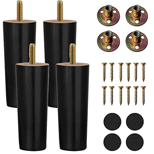 XineYuor 4PCS Wooden Furniture Legs,Black Wooden Furniture and Sofa Feet,Beech Feet for Coffee Table,Legs for Cabinet,Armchairs,Bed,Sofas,Bedside Tables (15cm/5.90''