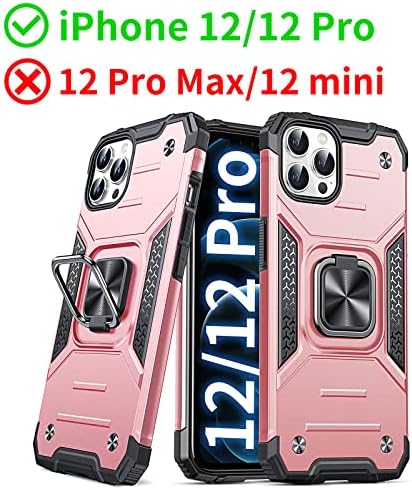 DASFOND Designed for iPhone 12/iPhone 12 Pro Case, Military Grade Shockproof Protective Phone Case Cover with Enhanced Metal Ring Kickstand [Support Magnet Mount] for iPhone 12 6.1 inch, Black