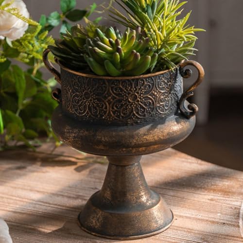 Vase en métal vieilli de style grand vase fantaisie avec patine artisanale unique - 3