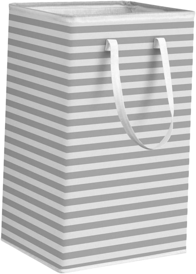 Collapsible Laundry Basket with Grey Stripe Pattern Lightweight Portable Storage Hamper for Clothes and Sundries Moisture-resistant Home Organizer Contemporary Design
