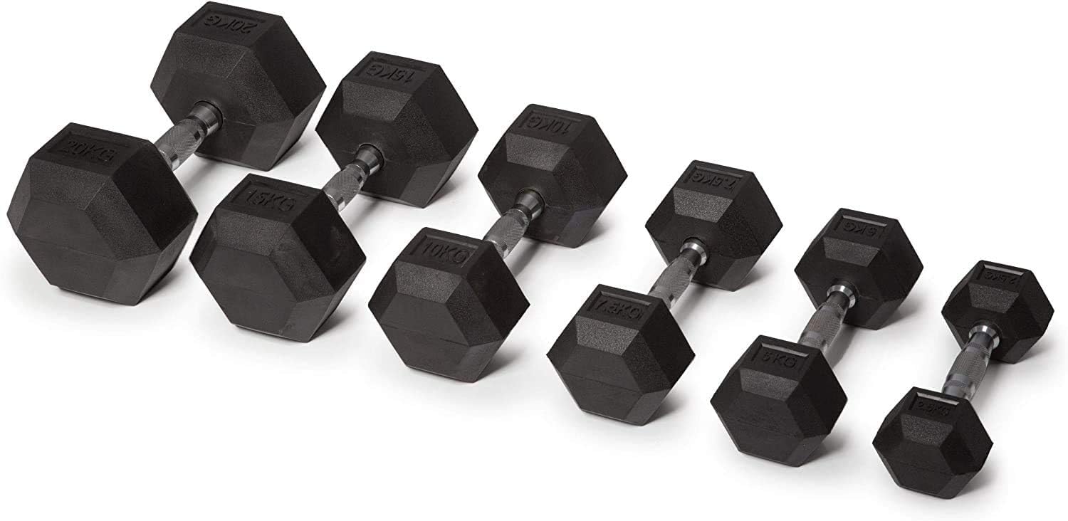 Mancuernas hexagonales – Pesas de mano hexagonales de hierro fundido con revestimiento de goma, juego de mancuernas comerciales resistentes para entrenamiento de pesas, gimnasio en casa, mango cromado