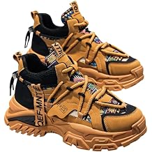 Mens Retro Lace-Up Thick-Sole Sneakers - Comfortable and Non-Slip, Suitable for Outdoor Activities in All Seasons