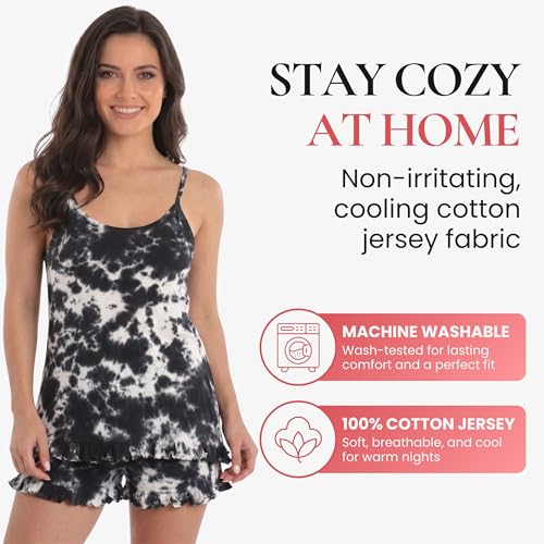 Image of Just Love Women's Tie Dye Pajama Short Set, 100% Cotton Tank and Shorts Sleepwear with Ruffle Detail