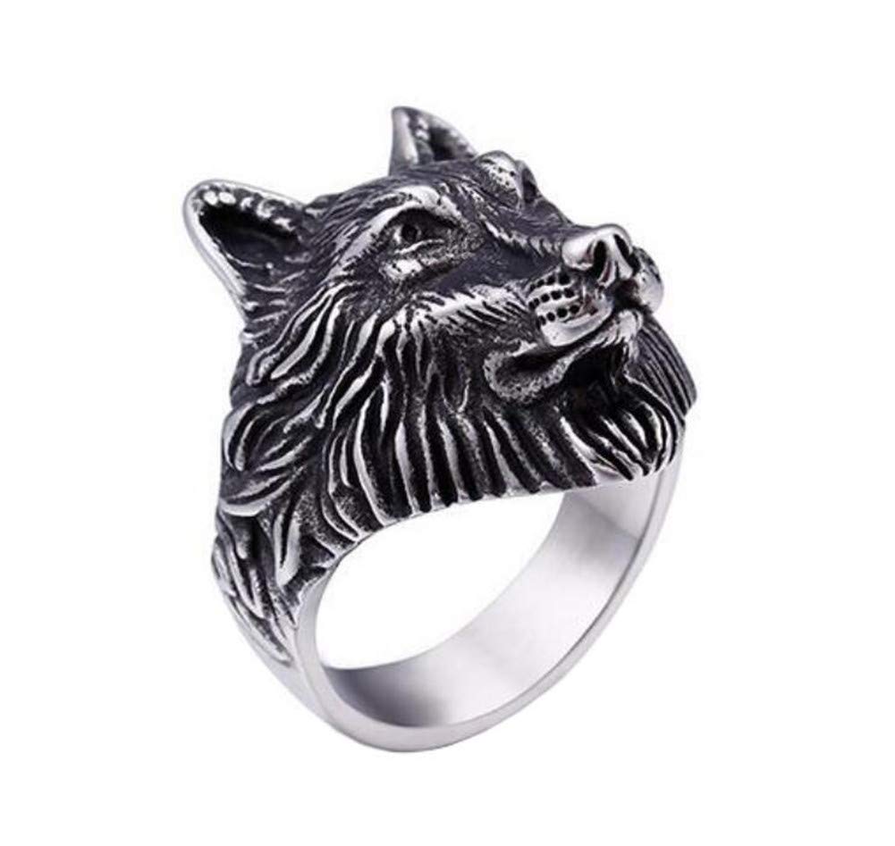 Anello da uomo con lupo e scenario selvaggio in argento sterling 925