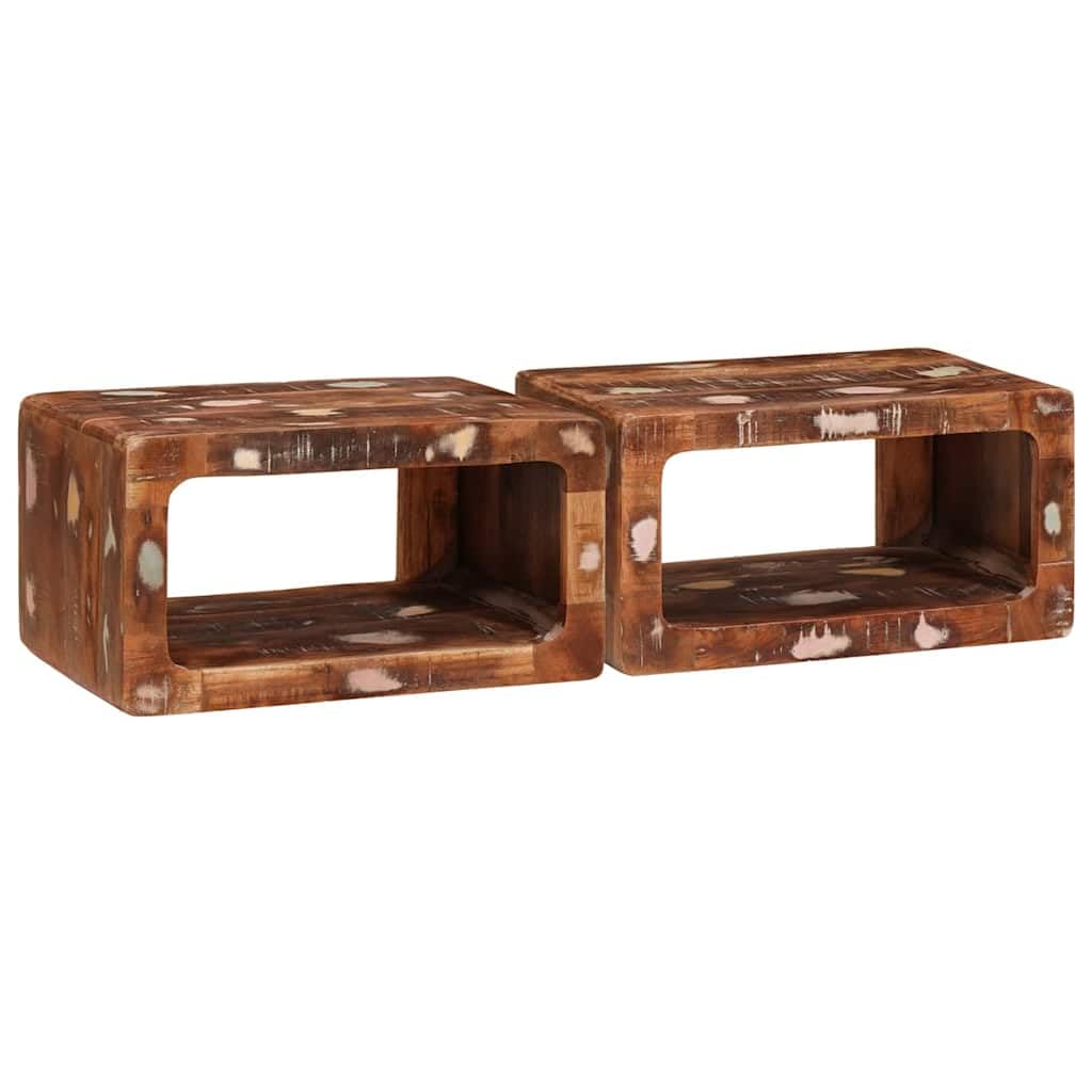 Comodino in legno recuperato massello marrone con 2 scaffali e cassetto, mobiletto salvaspazio per camera da letto soggiorno e ufficio, design rustico compatto e funzionale