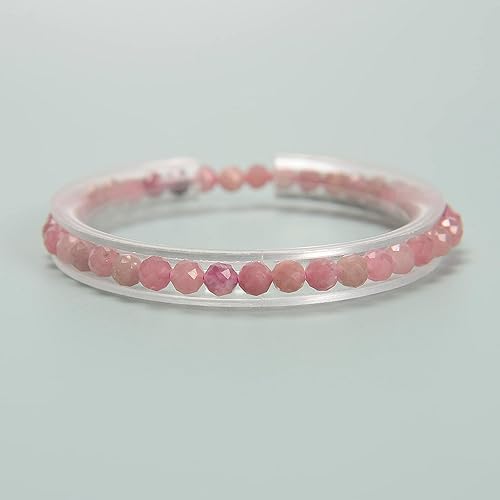 Miniatura 2 de JM Design Pulsera de cuentas redondas facetadas de turmalina rosa tamaño 0.157 in 7.5 '' de longitud, 4 mm, Gema, Turmalina