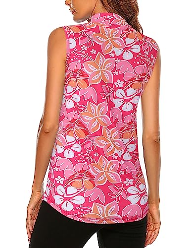 Image of Koscacy Women's Sleeveless Golf Tennis Polo Shirts Zip Up Dry Fit Workout Tank Tops Athletic Shirt