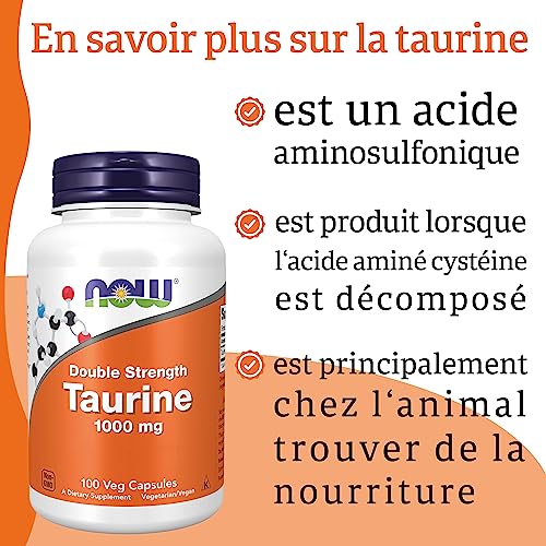 Now Foods, Taurine, Amidon Double, 1.000 mg, 100 Capsules végétaliennes, Testé en Laboratoire, Acide Aminé, Sans Gluten, Sans Soja, Végétarien – Image 5
