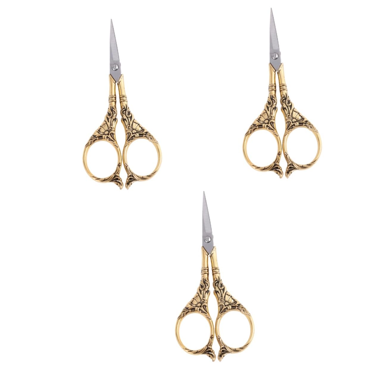 SEWACC 3 Uds Tijeras Cortadoras De Hilo Con Patrón De Lirio Tijeras Dentadas Para Coser De Punto De Cruz Pinzas De Recorte Doradas