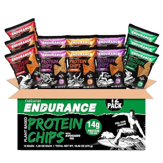 Natural Endurance Protein Chips - Low Carb Chips, High Protein Snack, Vegan Protein with Avocado Oil, 14g Protein Per Bag, Gluten Free, Nacho, BBQ, Chili, Birthday Cake, Original - Variety Pack, 1.38 oz Bags (Pack of 12)
