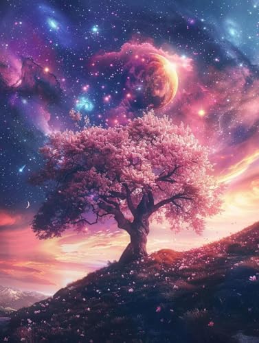 Pintar por números adultos paisaje de árbol para relajarse en casa