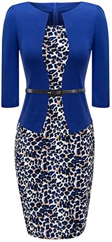 HIKA Women's 3/4 Sleeve Plaid Work Business One-Piece Knee Length Pencil Dress