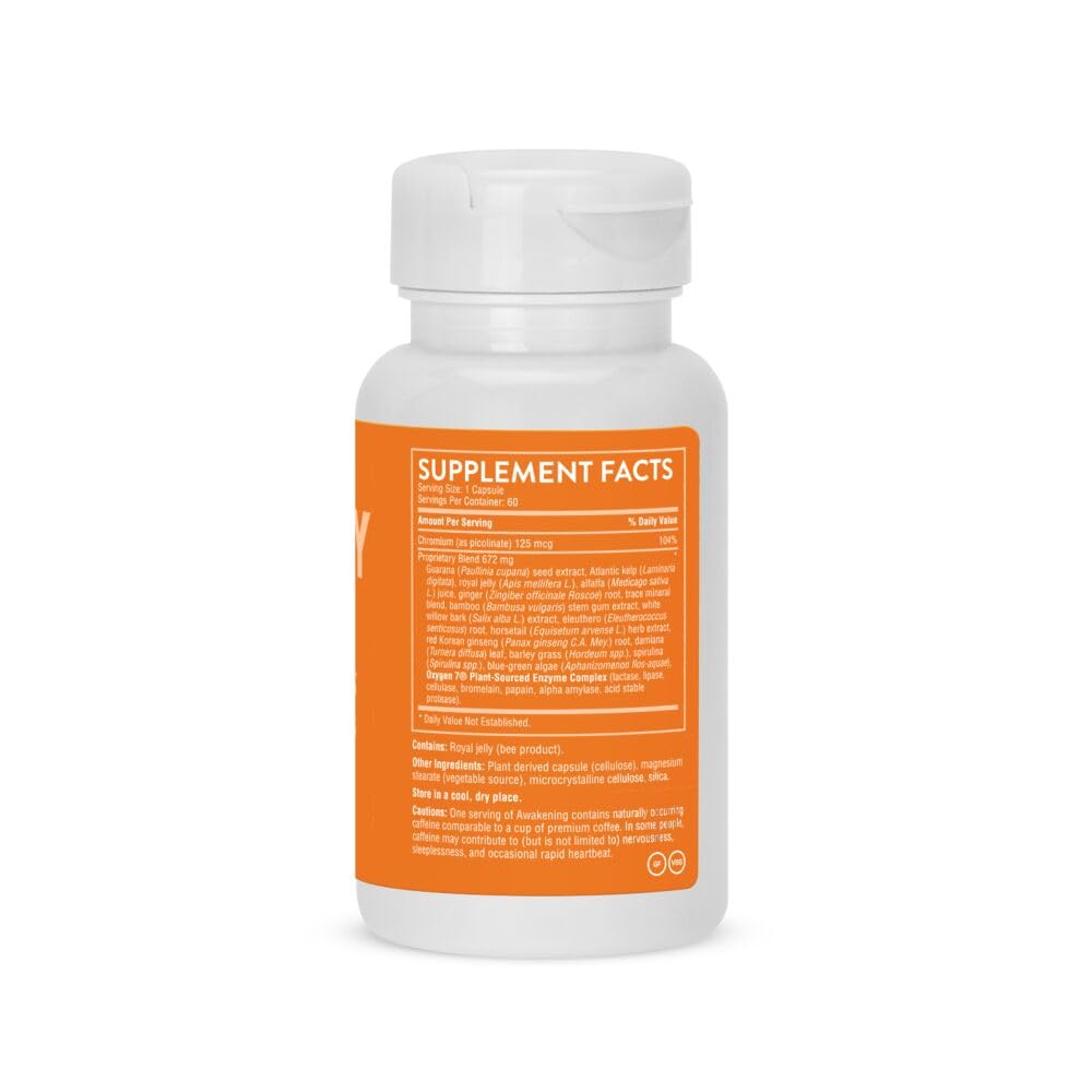 Awakening Natural Energy & Focus Supplement with Panax Ginseng, Guarana Extract & Chromium Picolinate | Brain Supplement for Focus, Energy, Mood & Clarity | Gluten Free Veggie, USA - 60 Caps — Amazon image 7