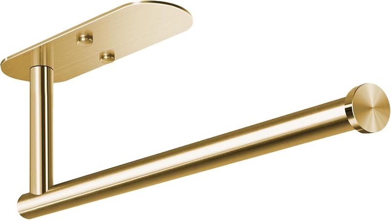 HUFEEOH Soporte adhesivo para toallas de papel debajo del gabinete, soporte de pared para toallas de papel de cocina, toallero de papel de acero inoxidable para toallas de baño (dorado, grueso)