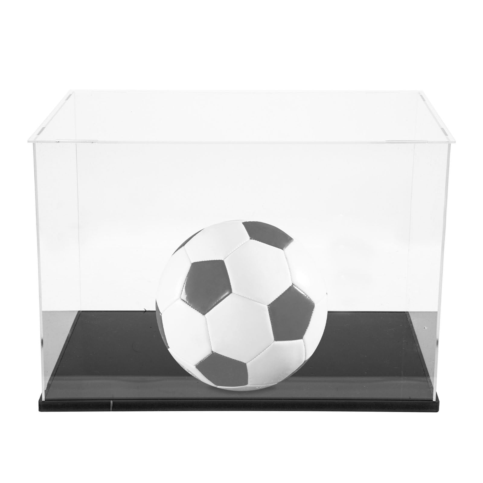 WOONEKY Caja Expositor Transparente para Fútbol con Soporte Negro Contenedor Apilable de Acrílico Resistente para Balones de Fútbol Estándar para Almacenamiento y Exhibición de