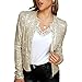 Sequin Blazer for Women Fashion Plain Color Casual Cardigan Sequin Jacket Champagne S