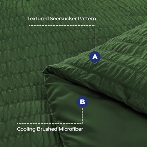 Image of HYMOKEGE Dark Green Twin XLComforter Set Seersucker 5 Pieces, All Season Luxury Bed in a Bag for Bedroom, Bedding Set with Comforter, Sheets, Pillowcase & Sham