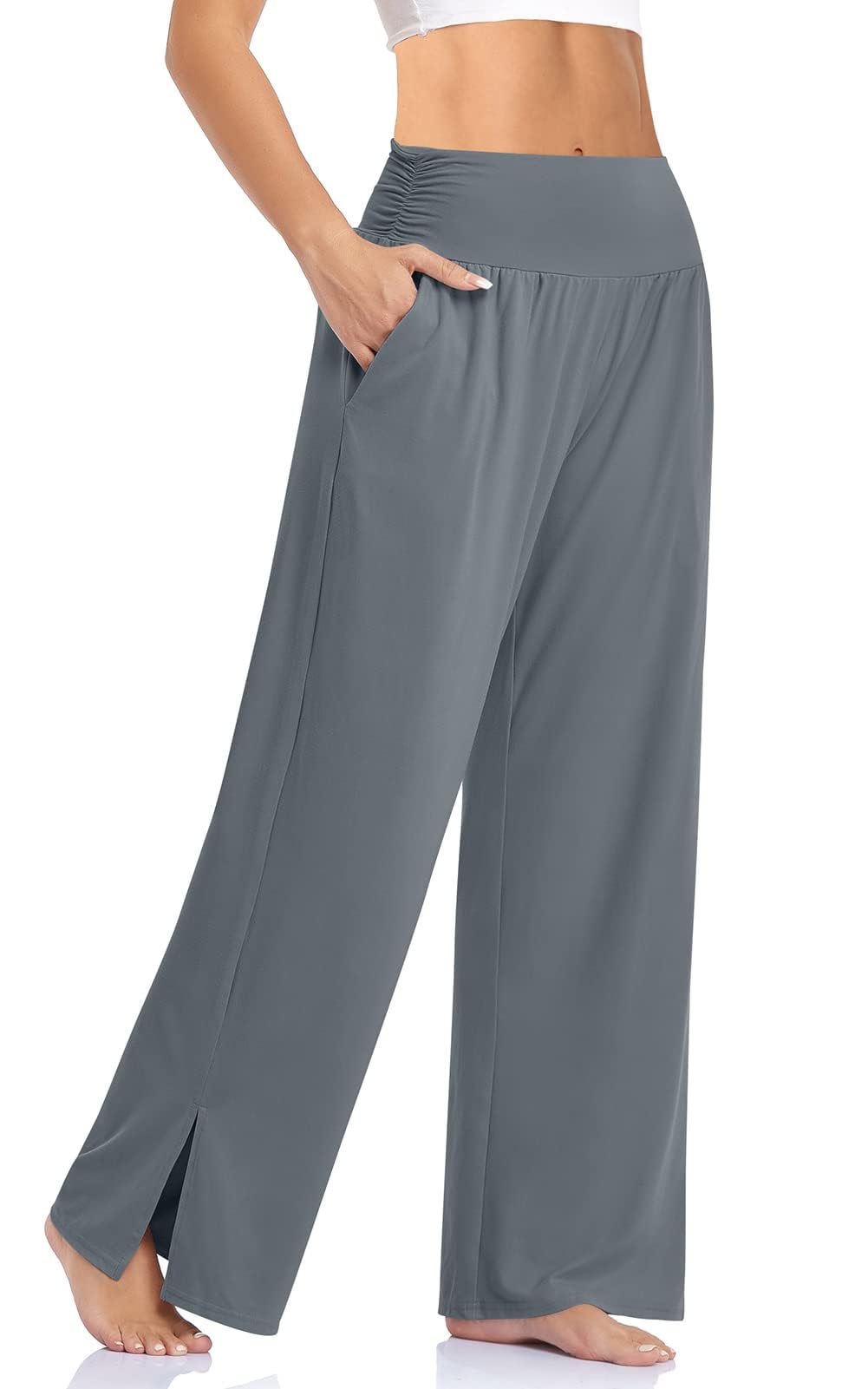 Cegerne Pantaloni Sportivi da Donna con Tasche Pantaloni Jogging Vita Alta Pantaloni Yoga Gamba Larga Pantaloni Dritti Sportivi con Spacco