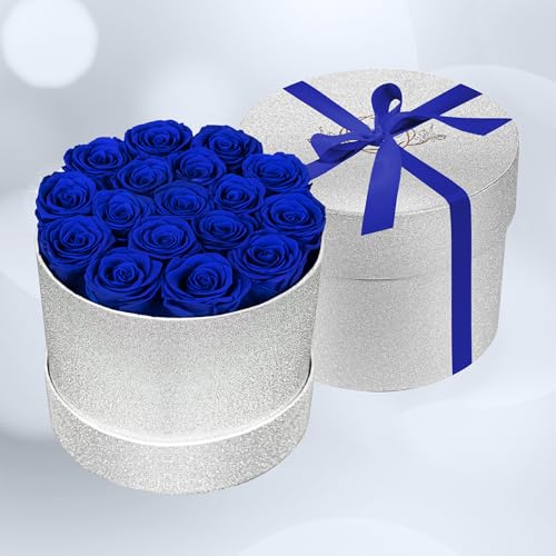 17 Blue Flowers in Glitter Box, Birthday Gifts for Women, Preserved Flowers, Mothers Day Roses Gift for Mom