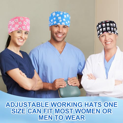 Image of Unittype 4 Pcs Nurse Caps for Women Nursing Working Caps with Button and Sweatband Adjustable Elastic Scrub Hats for Dentist
