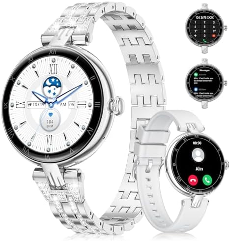 LIGE Smart Watch for Women, Bluetooth Call 1.106″ AMOLED Montre Intelligente Femme with Blood Pressure/Oxygen/Heart Rate Monitor Pedometer, IP67 Waterproof Ladies Sports Silver Watch for Android iOS