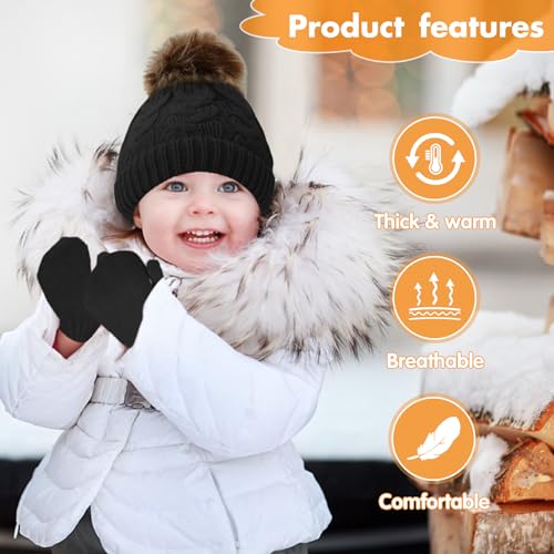 Zando Baby Newborn Hats Knit Soft Infant Kids Winter Hat Pom Pom Warm Christmas Beanie Hat and Mitten Set for Boys Girls4