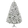 7ft premium artificial christmas tree snow flocked hinged pine tree with solid metal stand for outdoor and indoor holiday decor  urban country home decor