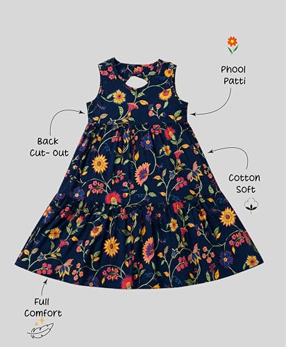 Image of The Magic Wand Kids Girls Printed Cotton Summer Dresses, Knee Length Sleeveless Casual Western Stylish One Piece Fit & Flared Frock for Beach & Vacations