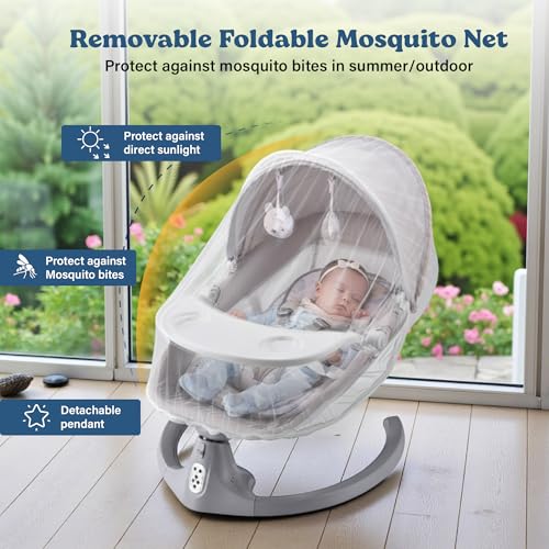 Image of SOFTIES Automatic Cradle for Baby Rocker Light Grey | 0 to 12 Months | Swing for New Born Baby | Automatic Swing Cradle for Infants (Light Grey)