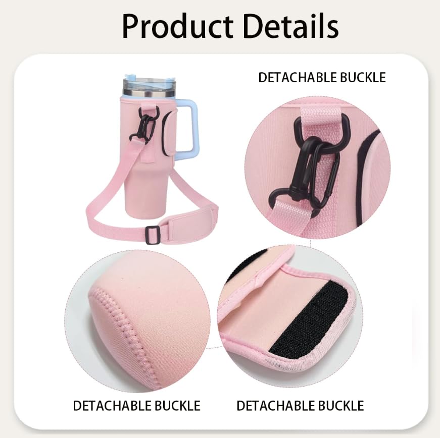 Image of ZIBUYU Water Bottle Carrier Bag, Pink Cup Holder with Strap Tumbler Cup Bag Accessories, Fits Most Tumblers & Bottles, Hands-Free Convenience for Daily Use, Outdoor, Gym, and Travel(No Cup)