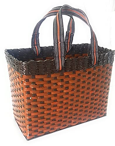 Image of Paperus, Large, Dark & Light Brown, Lunch Bag, Picnic Basket, Carry Bag, Tiffin Basket for Office, Rectangular, Eco-Friendly, Handmade, of Paper Ropes, in Inch 11 H, 14 L, 7 Wide Base
