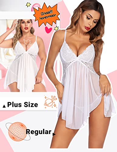 Image of Avidlove Women Lingerie Lace Babydoll V Neck Sexy Sleepwear Strap Chemise