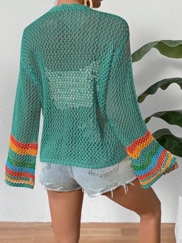 Image of SHENHE Women's Floral Crochet Cardigan Hollow Out Open Front Long Sleeve Cardigan Sweater